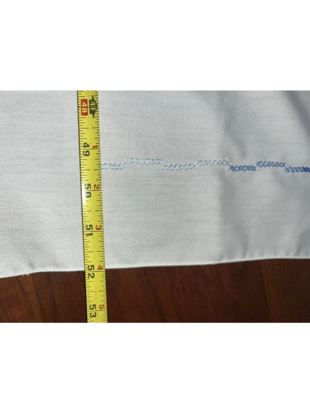 Vtg Cross Stitch White Blue Flowers Tablecloth 50” x 52 